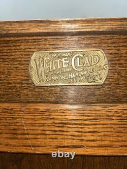 Vintage WHITE CLAD Simmons Oak Wood Ice Box Nightstand Cabinet Chest End Table