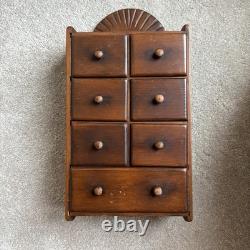 Vintage Wall Hanging Sunburst 7 Drawer Spice Cabinet Wood Knobs Primitive