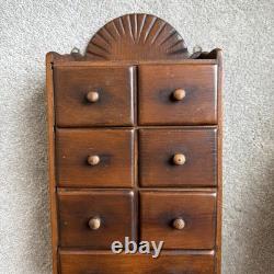 Vintage Wall Hanging Sunburst 7 Drawer Spice Cabinet Wood Knobs Primitive