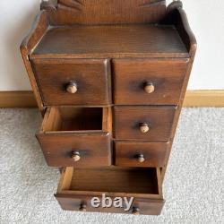 Vintage Wall Hanging Sunburst 7 Drawer Spice Cabinet Wood Knobs Primitive