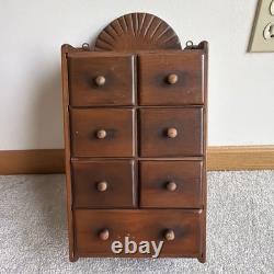 Vintage Wall Hanging Sunburst 7 Drawer Spice Cabinet Wood Knobs Primitive