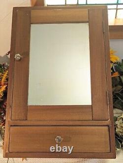 Vintage Walnut Wood Apothecary Medicine Cabinet Mirror Drawer Primitive Antique