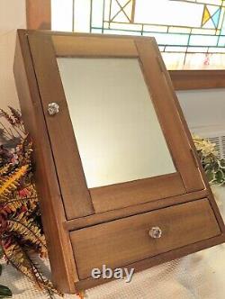 Vintage Walnut Wood Apothecary Medicine Cabinet Mirror Drawer Primitive Antique