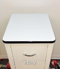 Vintage White Enamel Top Steel Kitchen Storage Cabinet Cupboard Pantry Breadbox