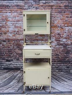 Vintage White Metal Surgical Medical/Dental Apothecary Cabinet With Glass Door