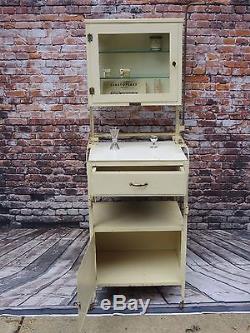Vintage White Metal Surgical Medical/Dental Apothecary Cabinet With Glass Door