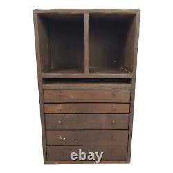 Vintage Wood Apothecary Cabinet Printer Letterpress 5 Drawer Chest Primitive