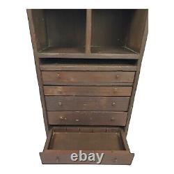 Vintage Wood Apothecary Cabinet Printer Letterpress 5 Drawer Chest Primitive