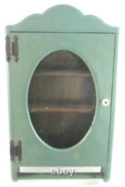 Vintage Wood Bathroom Medicine Cabinet With Towel Bar Glass Primitive Green