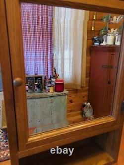 Vintage Wood Cabinet Wall Mount Hanging Bathroom Kitchen Vanity Beveled Mirror