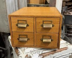 Vintage Wood Card Catalog 4 Drawer Tiger Oak Library Desk File Cabinet