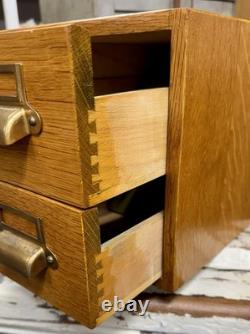 Vintage Wood Card Catalog 4 Drawer Tiger Oak Library Desk File Cabinet