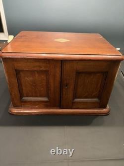 Vintage Wood Flat File Cabinet 4 Felt Lined Drawers Brass Hardware