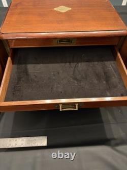 Vintage Wood Flat File Cabinet 4 Felt Lined Drawers Brass Hardware