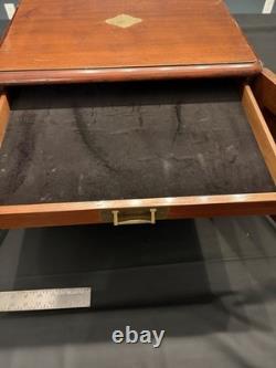 Vintage Wood Flat File Cabinet 4 Felt Lined Drawers Brass Hardware