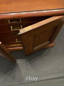 Vintage Wood Flat File Cabinet 4 Felt Lined Drawers Brass Hardware