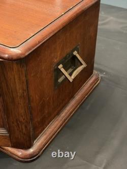 Vintage Wood Flat File Cabinet 4 Felt Lined Drawers Brass Hardware