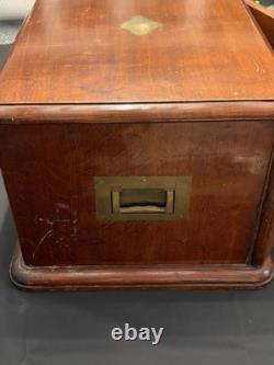 Vintage Wood Flat File Cabinet 4 Felt Lined Drawers Brass Hardware