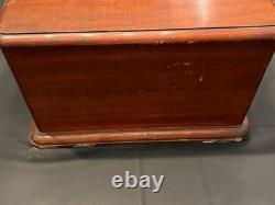Vintage Wood Flat File Cabinet 4 Felt Lined Drawers Brass Hardware