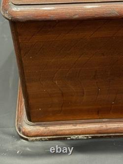 Vintage Wood Flat File Cabinet 4 Felt Lined Drawers Brass Hardware