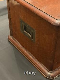 Vintage Wood Flat File Cabinet 4 Felt Lined Drawers Brass Hardware