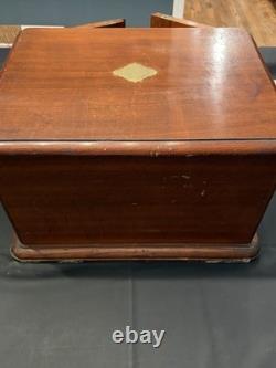 Vintage Wood Flat File Cabinet 4 Felt Lined Drawers Brass Hardware