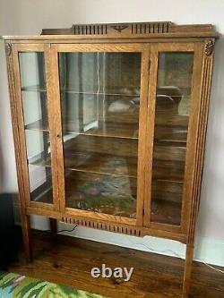 Vintage Wood Glass Cabinet, Display, China, Wood, Brown, Brass Feet