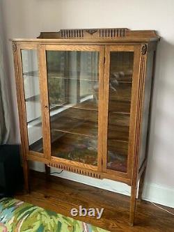 Vintage Wood Glass Cabinet, Display, China, Wood, Brown, Brass Feet