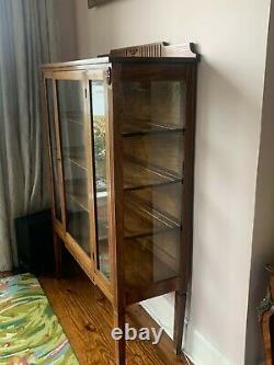 Vintage Wood Glass Cabinet, Display, China, Wood, Brown, Brass Feet