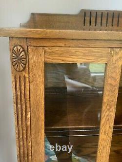 Vintage Wood Glass Cabinet, Display, China, Wood, Brown, Brass Feet