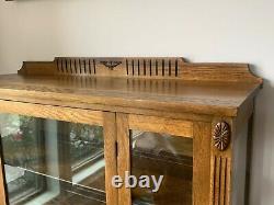 Vintage Wood Glass Cabinet, Display, China, Wood, Brown, Brass Feet