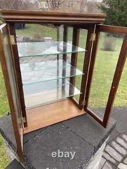 Vintage Wood Glass Door Table Top Wall Hanging Display Curio Cabinet 3 Shelf 26