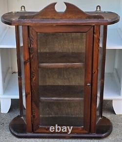 Vintage Wood Glass Table Top Wall Hanging Display Curio Cabinet 3 Shelf Display