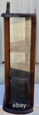 Vintage Wood Glass Table Top Wall Hanging Display Curio Cabinet 3 Shelf Display