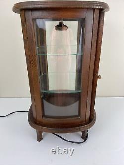 Vintage Wood Oak Table Top Curved Glass Lighted Display Curio Cabinet Canada