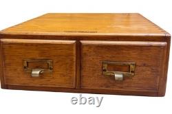 Vintage Wood Shaw Walker Card Catalog 2 Drawer Tiger Oak Library File Cabinet