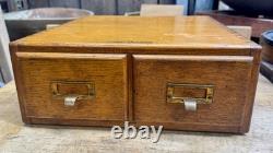 Vintage Wood Shaw Walker Card Catalog 2 Drawer Tiger Oak Library File Cabinet