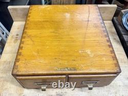 Vintage Wood Shaw Walker Card Catalog 2 Drawer Tiger Oak Library File Cabinet