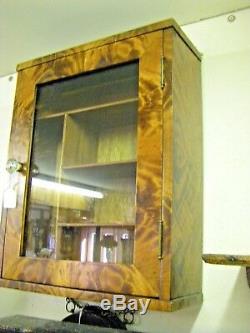 Vintage Wood and Glass Wall Medicine Display Cabinet