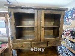 Vintage Wooded 2-Piece Hutch. Missing glass on doors