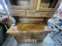 Vintage Wooded 2-Piece Hutch. Missing glass on doors