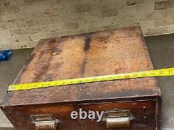 Vintage Wooden 2 Drawer Library Card Catalog Box Index File Cabinet