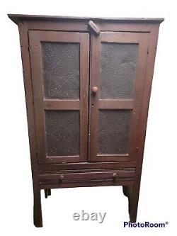 Vintage Wooden And Tin Pie Safe County Store Primitive Solid Cabinet