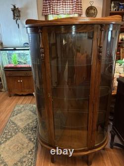 Vintage Wooden Curved Glass China Cabinet