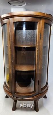 Vintage Wooden Curved Glass Curio Cabinet Display Case 1970s. NeedsNewLatchknob