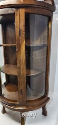 Vintage Wooden Curved Glass Curio Cabinet Display Case 1970s. NeedsNewLatchknob