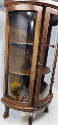 Vintage Wooden Curved Glass Curio Cabinet Display Case 1970s. NeedsNewLatchknob