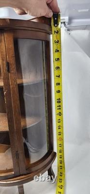 Vintage Wooden Curved Glass Curio Cabinet Display Case 1970s. NeedsNewLatchknob