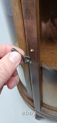 Vintage Wooden Curved Glass Curio Cabinet Display Case 1970s. NeedsNewLatchknob