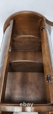 Vintage Wooden Curved Glass Curio Cabinet Display Case 1970s. NeedsNewLatchknob